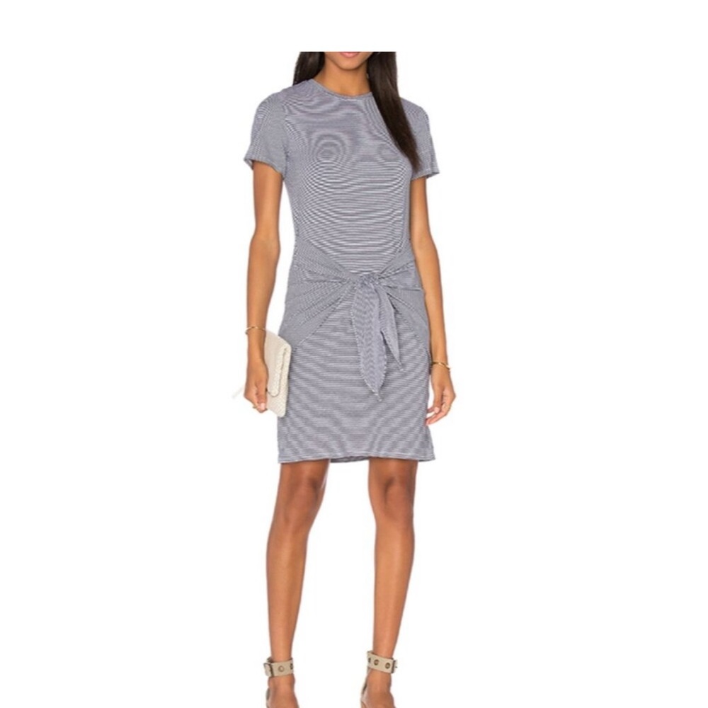 Theory stripe black and white faux Tie-Front Dress Medium NWOT